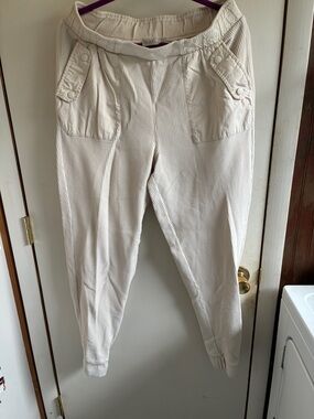 LOGO by Lori Goldstein Cream Ribbed Track Pants